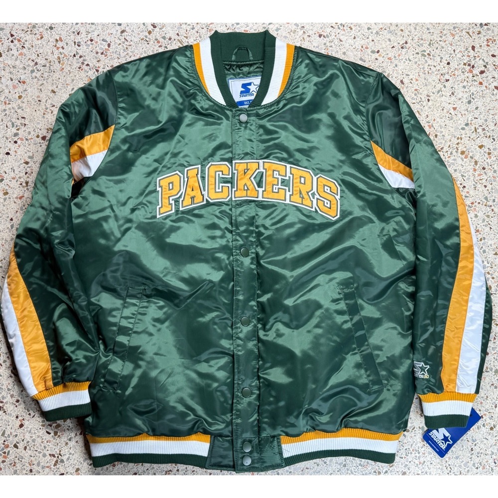 Starter G-III 50 NFL Green Packers Throwback Snap Button Bomber Jacker Size 3XL